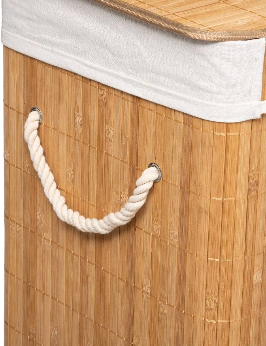 HOMCOM Cesto Portabiancheria da 72L con Coperchio, Cesta per Bucato in Bambù con Manici in Corda e Sacco Rimovibile e Lavabile, Marrone