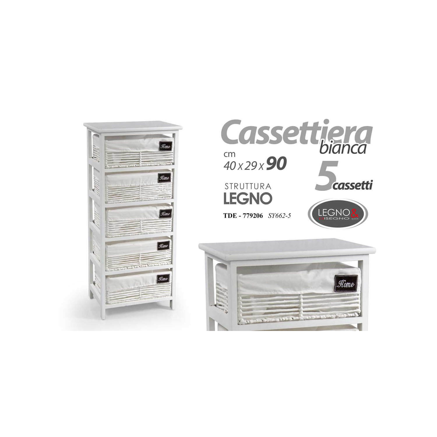 Cassettiera 90x95h cm con 5 cassetti in legno rovere savana - Venice