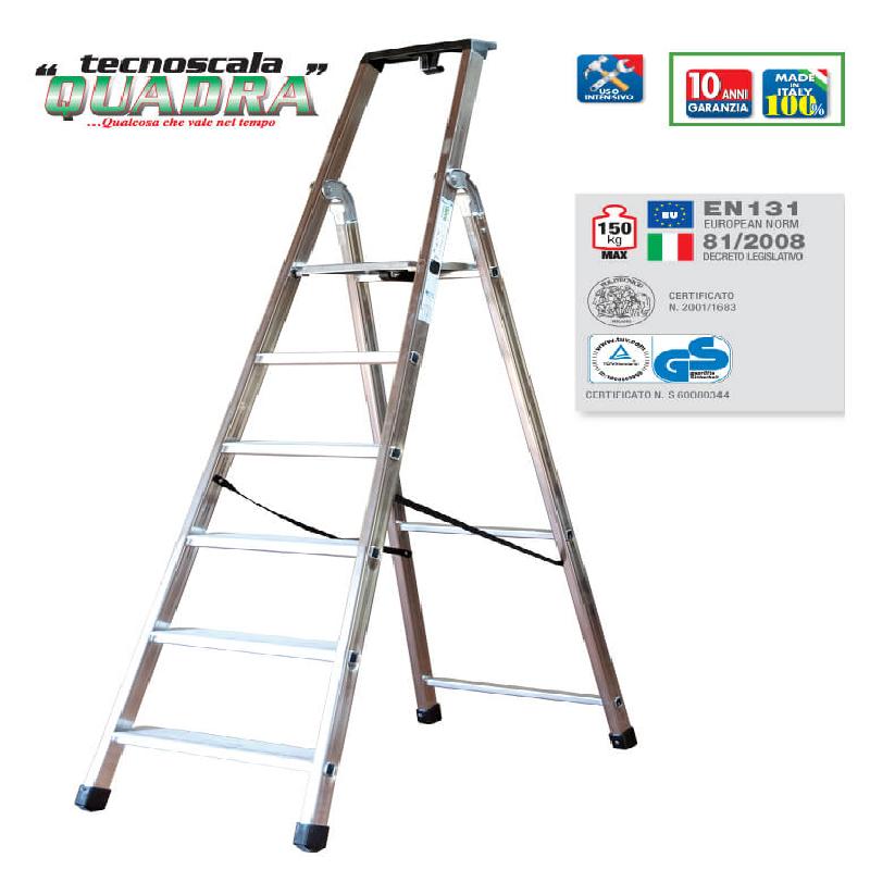 Scala Domestica In Alluminio FACAL E7/N - 7 Gradini Antiscivolo, Altezza Max 2,10 M, Leggera E Solida