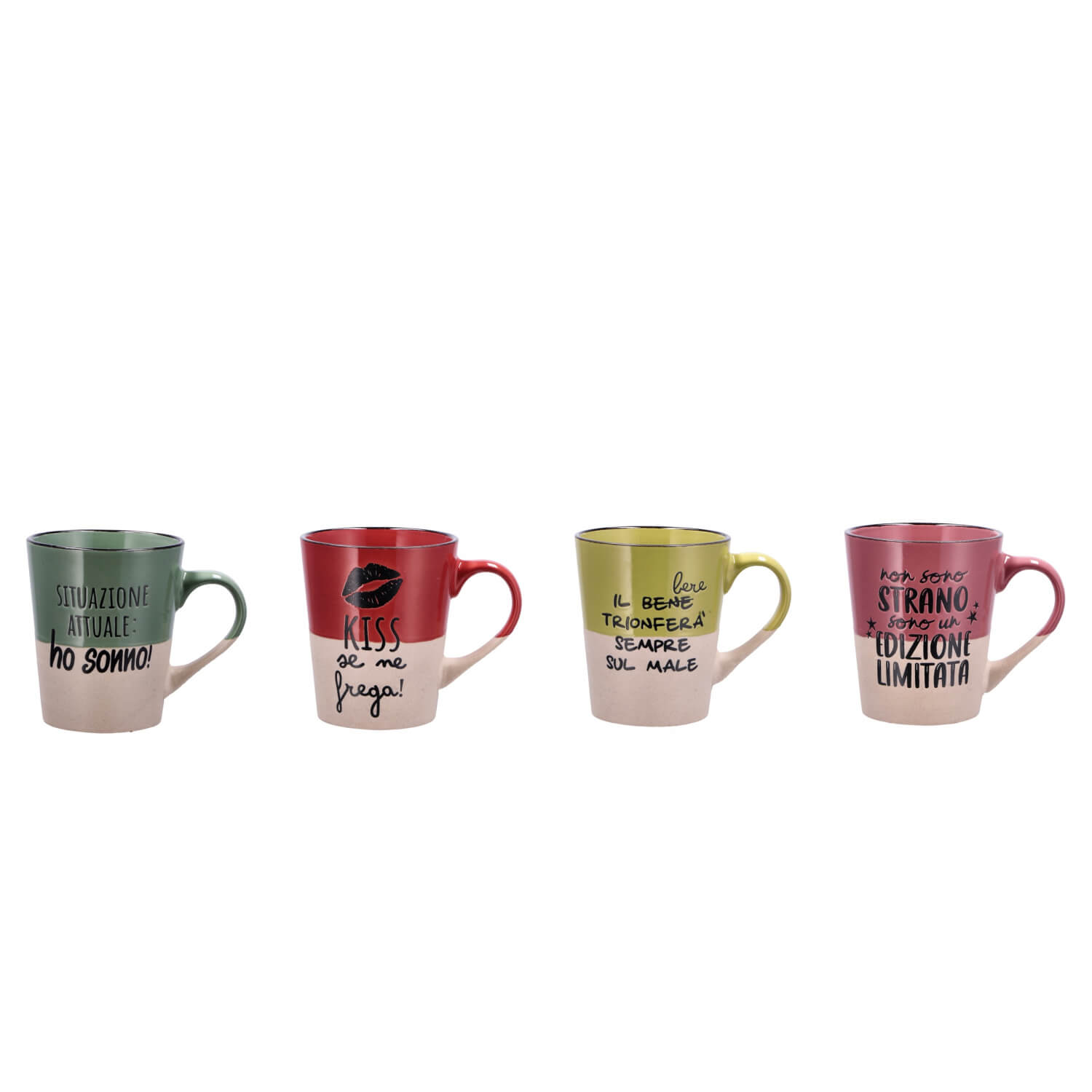 SET 4 TAZZE SIMPATICHE FACCINE IN CERAMICA MUG 4 COLORI 315 ML TAZ-828515